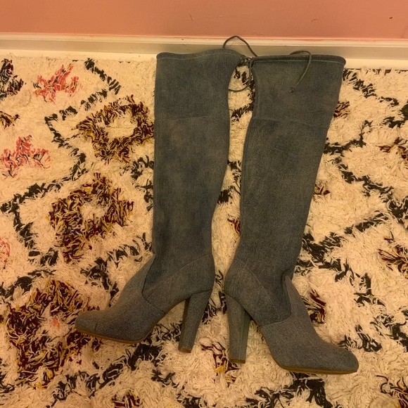 TOP Moda Shoes - Blue Jean over the knee heeled boots